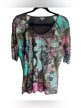 Marc Aurel Y2K Sheer Mesh Abstract Artsy Print Top